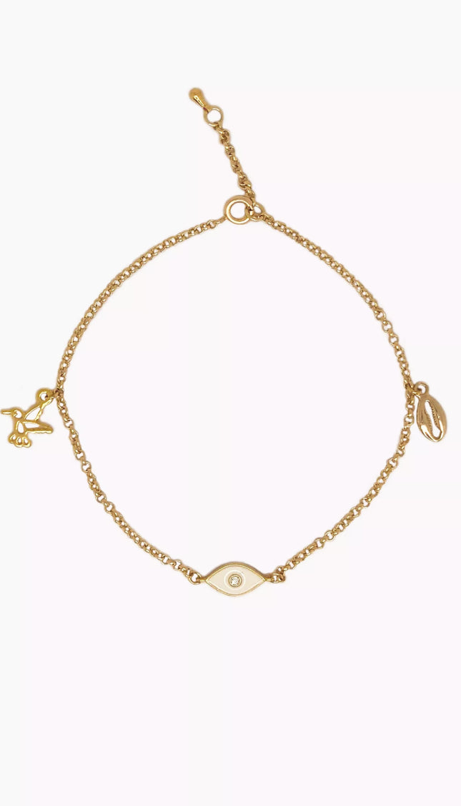 Tobillera/pulsera Ojo Turco Colibrí Concha - Bari, los mejores trajes de baño en México.