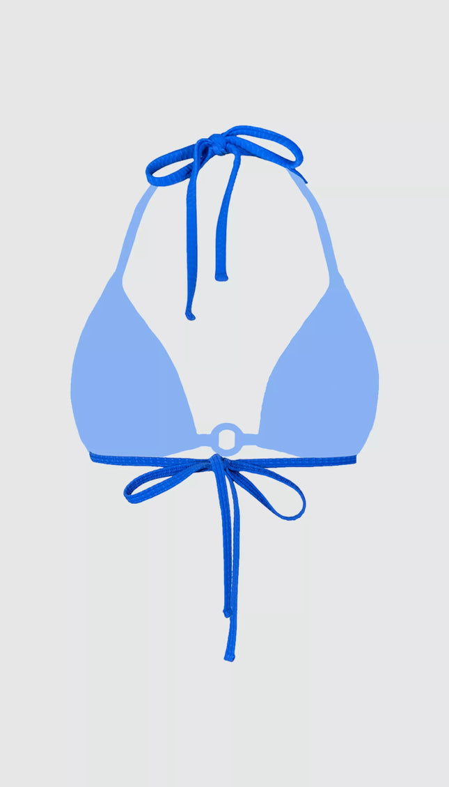 Top Bikini ESSENTIALS Azul Triangular Alma Viajera - Bari, los mejores trajes de baño en México.