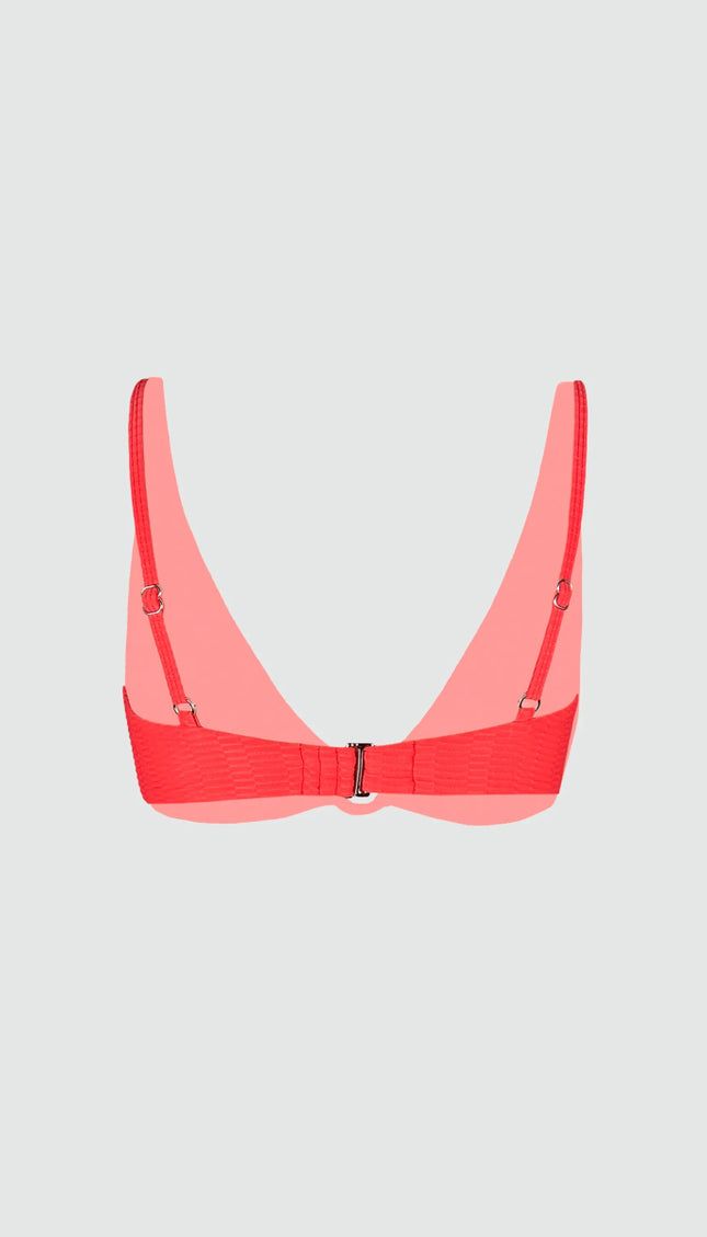 Top Bikini ESSENTIALS Rojo Argolla Decorativa Alma Viajera - Bari, los mejores trajes de baño en México.