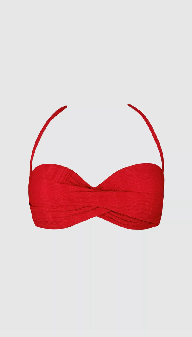 Top Bikini Strapless Rojo Copa Moldeada Bailando Entre Palmas - Bari, los mejores trajes de baño y Bikinis. Diseño y tecnología juntos.
