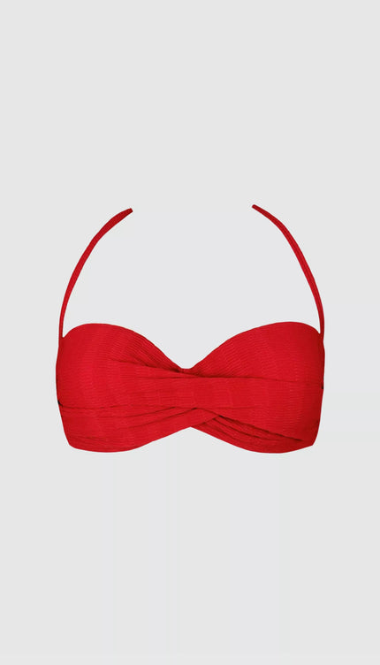 Top Bikini Strapless Rojo Copa Moldeada Bailando Entre Palmas - Bari, los mejores trajes de baño en México.