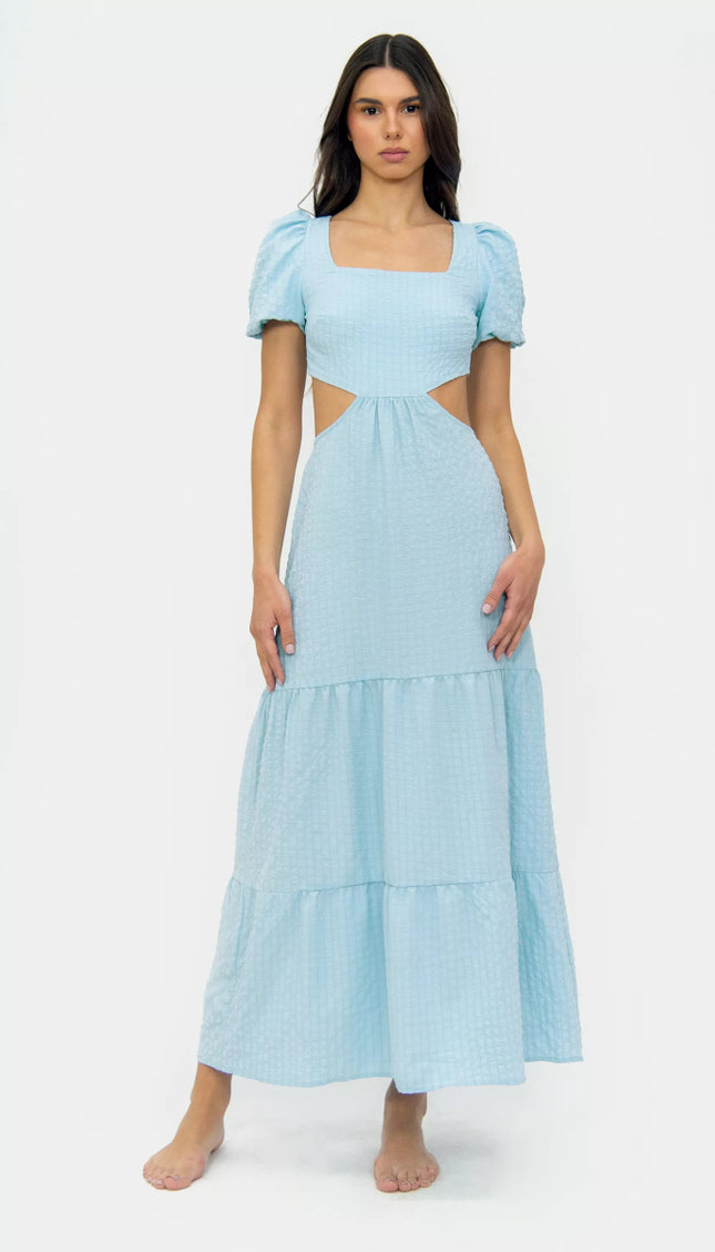 Vestido Largo Azul Bailando Entre Palmas - Bari, los mejores trajes de baño en México.