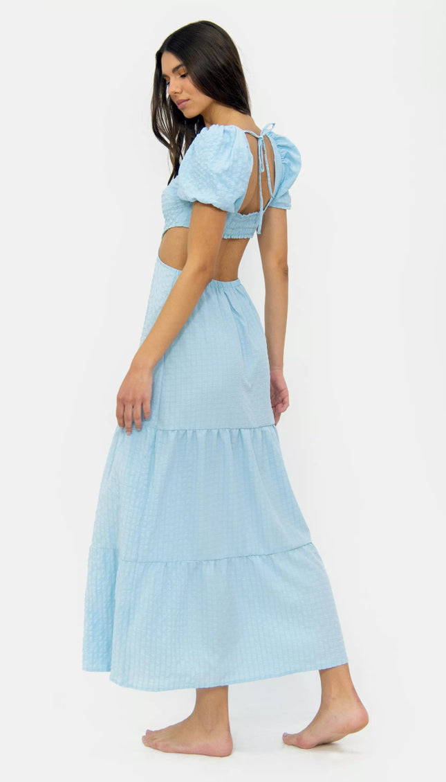Vestido Largo Azul Bailando Entre Palmas - Bari, los mejores trajes de baño en México.